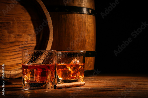 Glasses of cold whiskey wit...