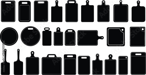 Set of kitchen cutting board silhouettes various shapes for cooking preparation chopping boards isolated on white background vector collection