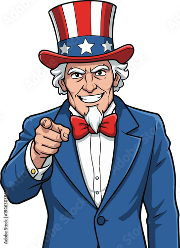 Uncle Sam Character Pointing Directly at Viewer with a Confident Patriotic Expression