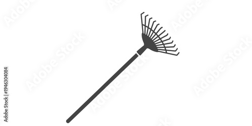 Black Metal Garden Rake with Long Handle.