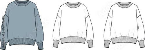 Tableau sur toile Oversized Women Crewneck Sweatshirt Flat Fashion Sketch Vector Illustration Temp