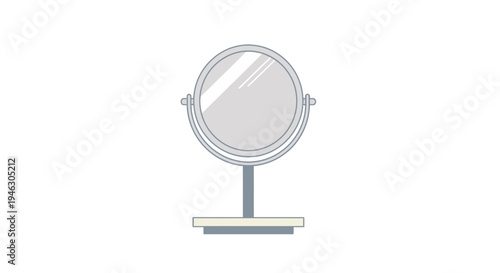 Round vanity mirror on a desktop stand flat illustration