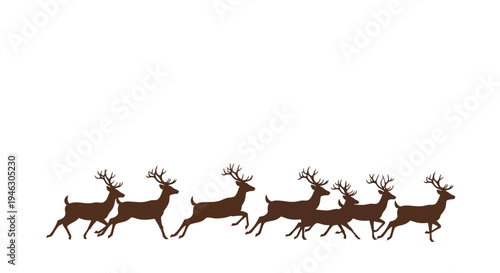 Running reindeer herd silhouettes in minimalist graphic style