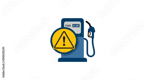 Fuel pump with warning sign, flat icon