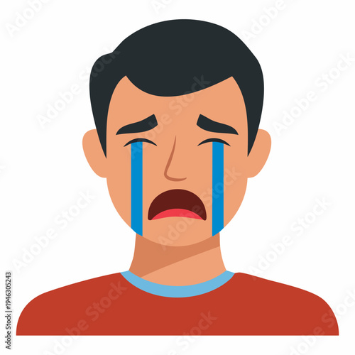 Sad man crying with tears running down his face