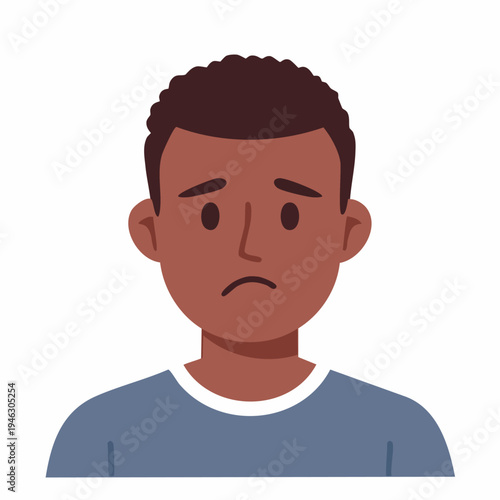 Sad young man illustration with frowning face