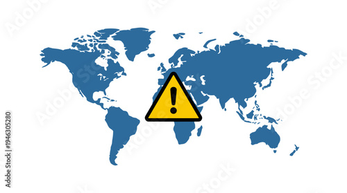 Global warning symbol over Europe on world map illustration
