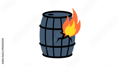 Burning Barrel with Crack - Symbol of Danger and Crisis