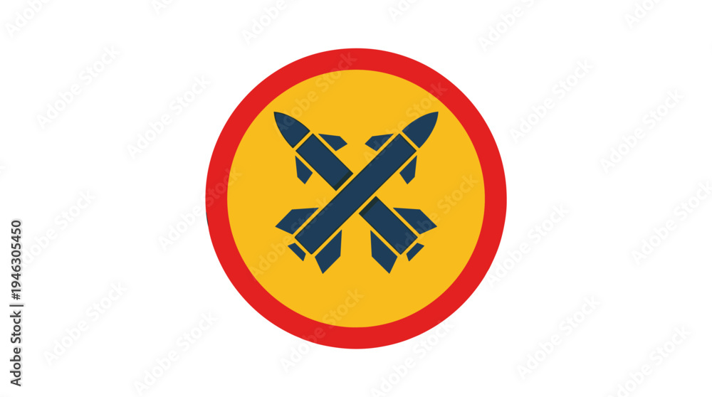 Obraz premium Crossed missiles in warning circle icon - military alert symbol