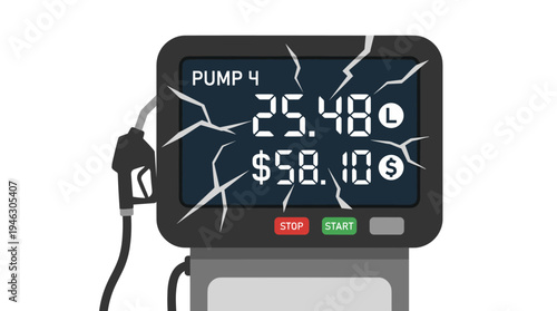 Broken Fuel Pump Display Shows High Prices and Gas Crisis