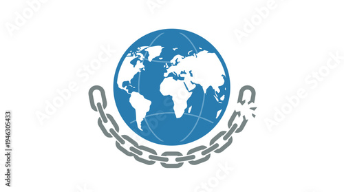 World globe with broken chain symbolizing freedom and global liberation