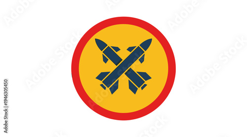 Crossed missiles in warning circle icon - military alert symbol