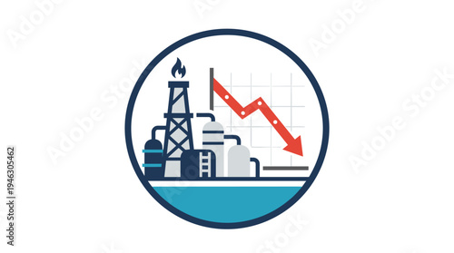 Oil Industry Decline: Refinery and Downward Trend Graph