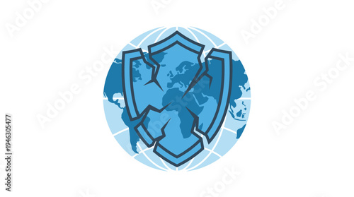 Cracked Shield Symbolizing Global Insecurity Over World Map