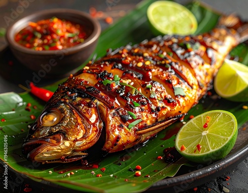 Traditional Indonesian Ikan Bakar with Sambal and Lime