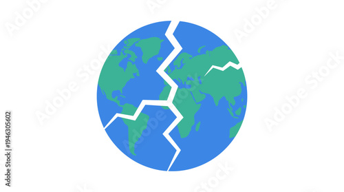 Cracked Earth Globe Icon Representing Global Crisis