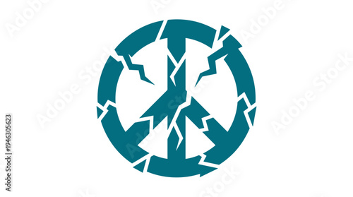 Broken Teal Peace Symbol Icon Representing Conflict and Distress