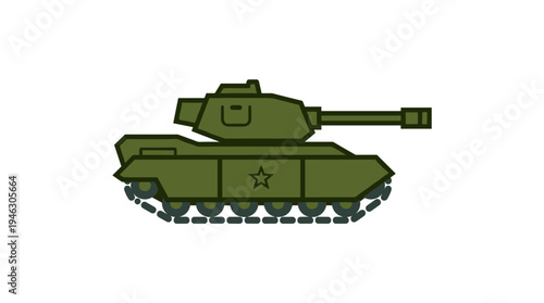 Green Military Tank Flat Design Illustration with Star Symbol