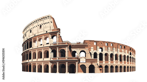 The Colosseum in Rome, Italy, depicted in a detailed illustration with a plain white background.