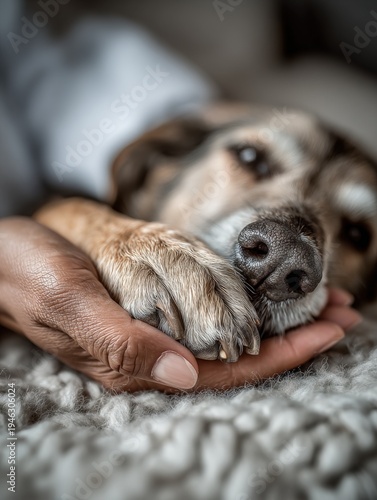 Wallpaper Mural Close-up of a Relaxed Dog Paw Held Comfortably in a Caring Human Hand Torontodigital.ca