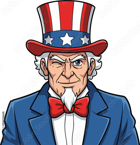 Winking Uncle Sam Character Illustration for American Patriotism National Holidays