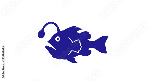 Blue Angler Fish Iconic Simple Design.