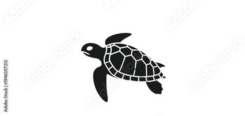 Black Silhouette of Sea Turtle Swimming.