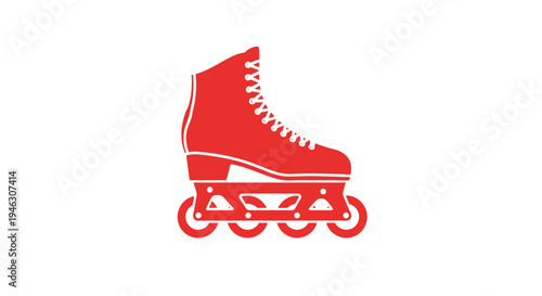 Red Roller Skate Boot with Wheels.