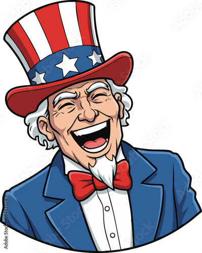 Happy Uncle Sam Cartoon Character Laughing for Patriotic American Designs