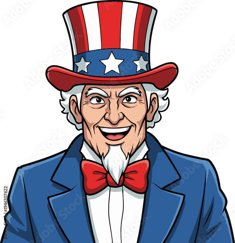 Uncle Sam American Patriot Smiling Face Illustration for Usa Holiday Marketing