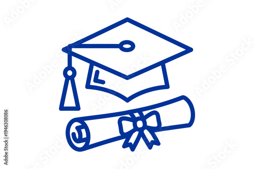 Graduation cap and diploma icon.