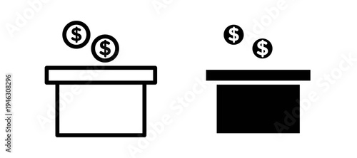 Donation box icon in black color for website or app.