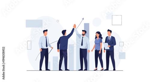 Business team celebrating success with high five and growth chart