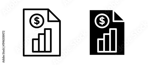 Financial report icon in black color for website or app.