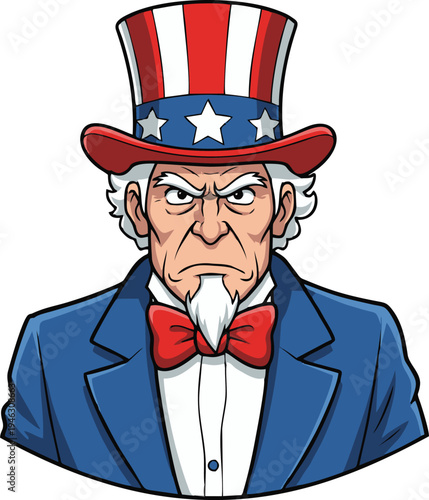 Uncle Sam Angry Face Illustration Representing American Patriotism and National Identity