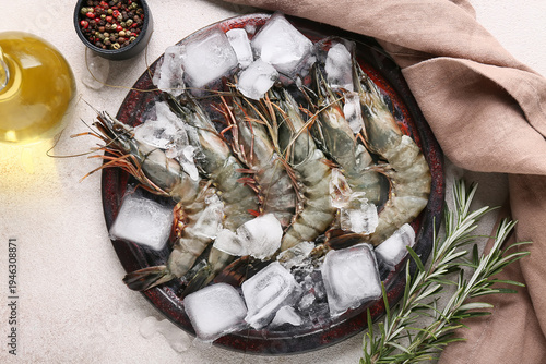 Plate with fresh raw shrimp...