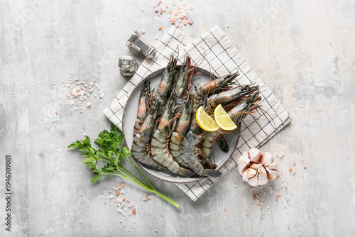 Plate with fresh raw shrimp...