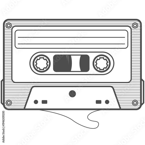 Vintage Audio Cassette Tape Illustration – Retro Music Cassette Recording Vector Line Art