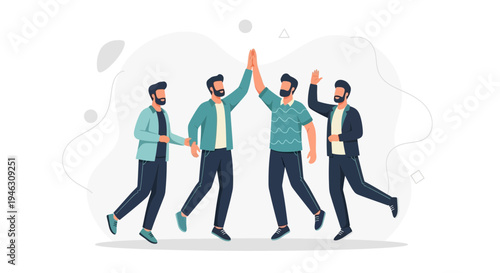 Teamwork High Five: Diverse Men Celebrating Success Together