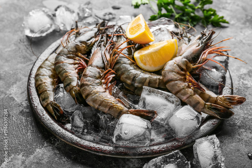 Plate with fresh raw shrimp...