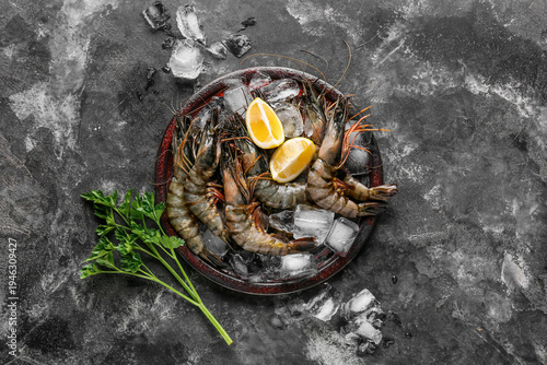 Plate with fresh raw shrimp...