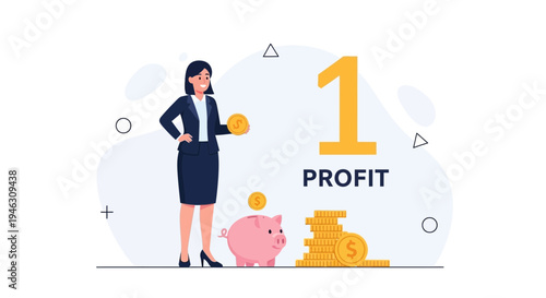 Businesswoman with Piggy Bank and Coins: Profit and Savings Concept