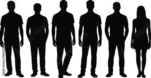people standing silhouette set with men and woman full body figures isolated black human characters vector illustration collection