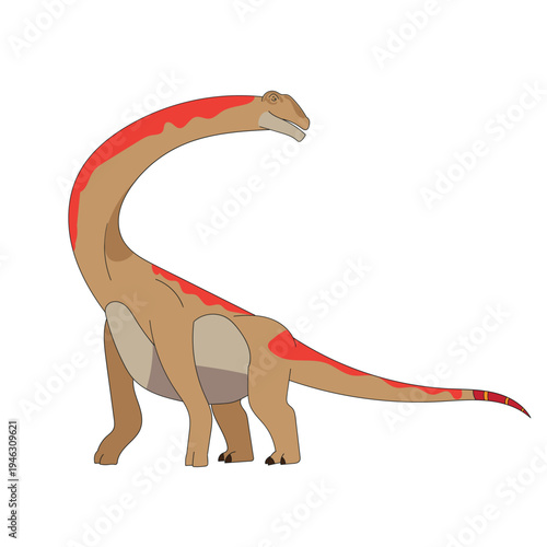 A massive Argentinosaurus dinosaur with a long neck and tail. Detailed sauropoda illustration perfect for prehistoric education, museum posters, and kids mascot branding projects