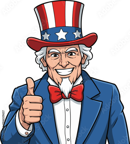 Uncle Sam Character Giving Thumbs Up Symbolizing American Pride and Patriotism