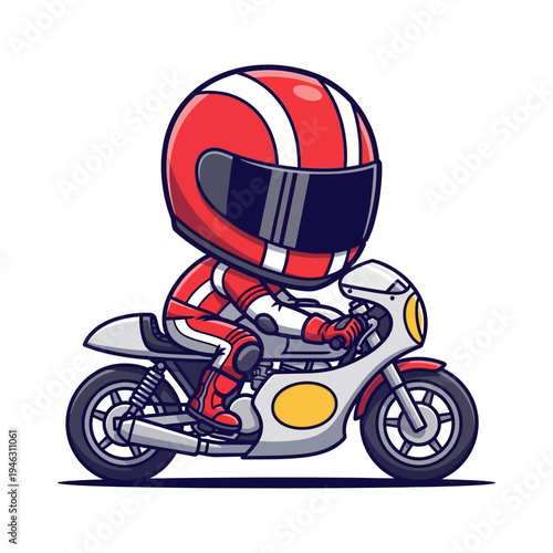 Racing motorcyclist in red and white gear.