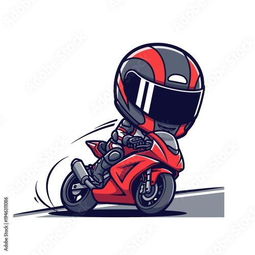 A cartoon motorcycle rider in action.