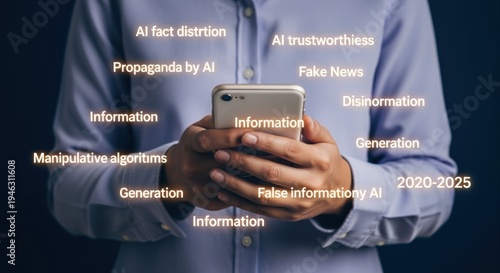 Wallpaper Mural Smartphone Disinformation: Hands Holding Phone Showing AI Propaganda and Information Manipulation in the Digital Age Torontodigital.ca