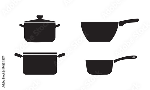 Cooking pots and kitchenware silhouette set