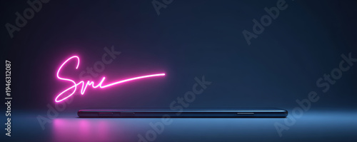 Neon signature light effect smartphone mockup banner glowing swipe